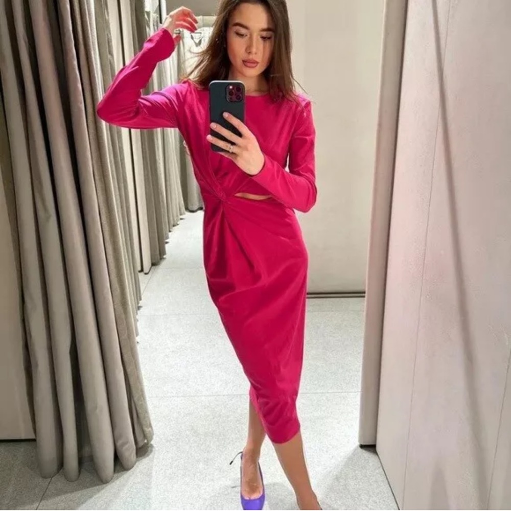 New Zara pink midi dress with with side cutout size small